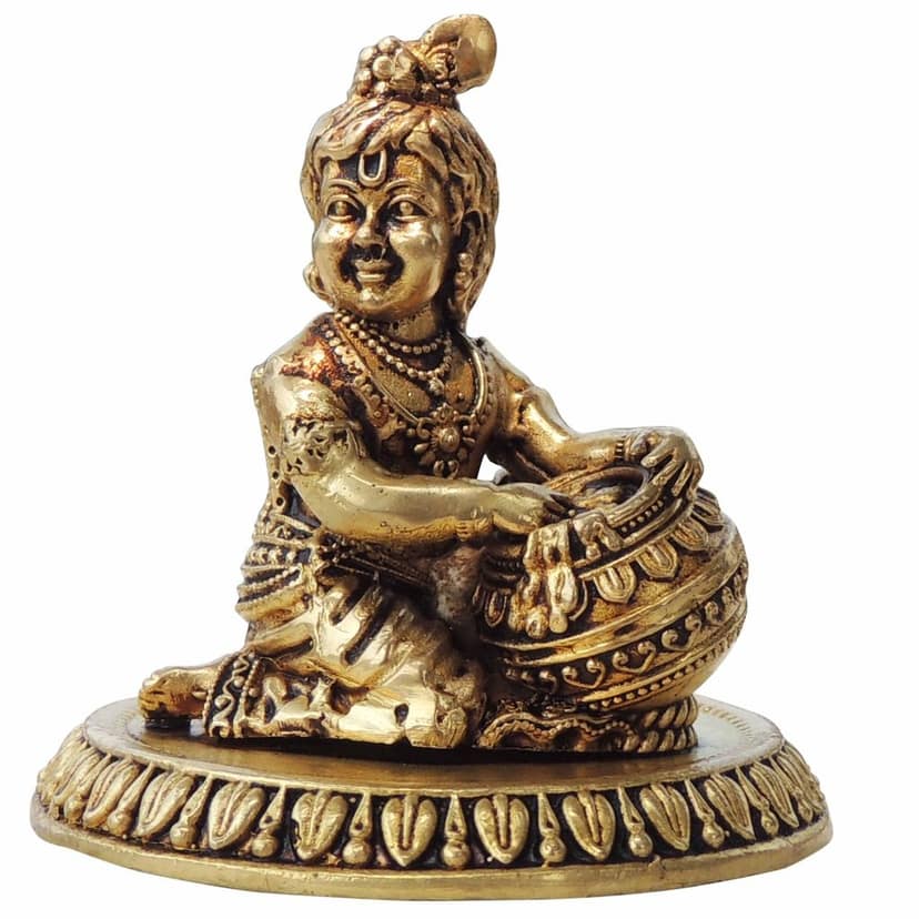 Pure Brass Makhan Krishna Statue, Made From Machine (BSMAS1737 E) view 2