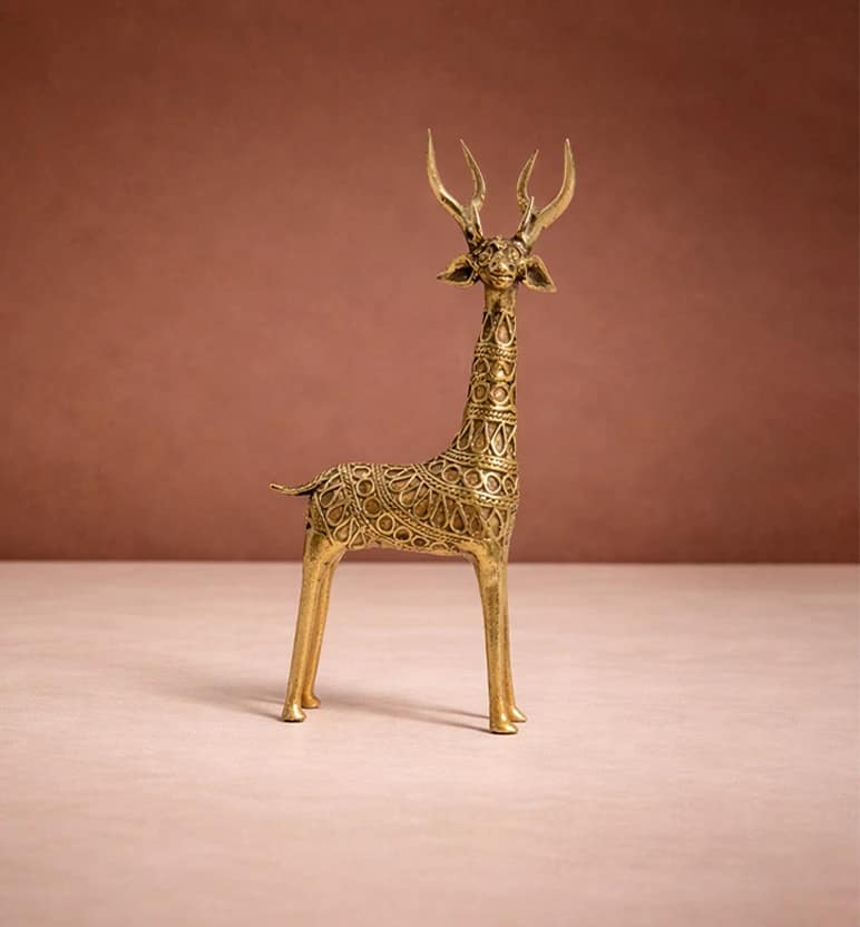 Handcrafted Brass Medium Tribal Deer Showpiece