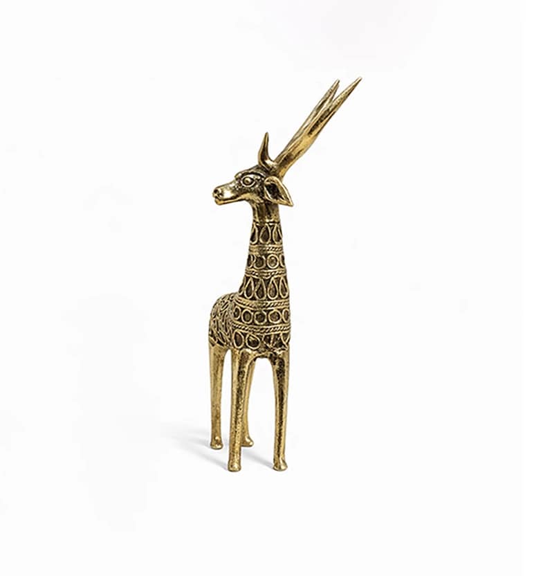 Handcrafted Brass Medium Tribal Deer Showpiece view 4
