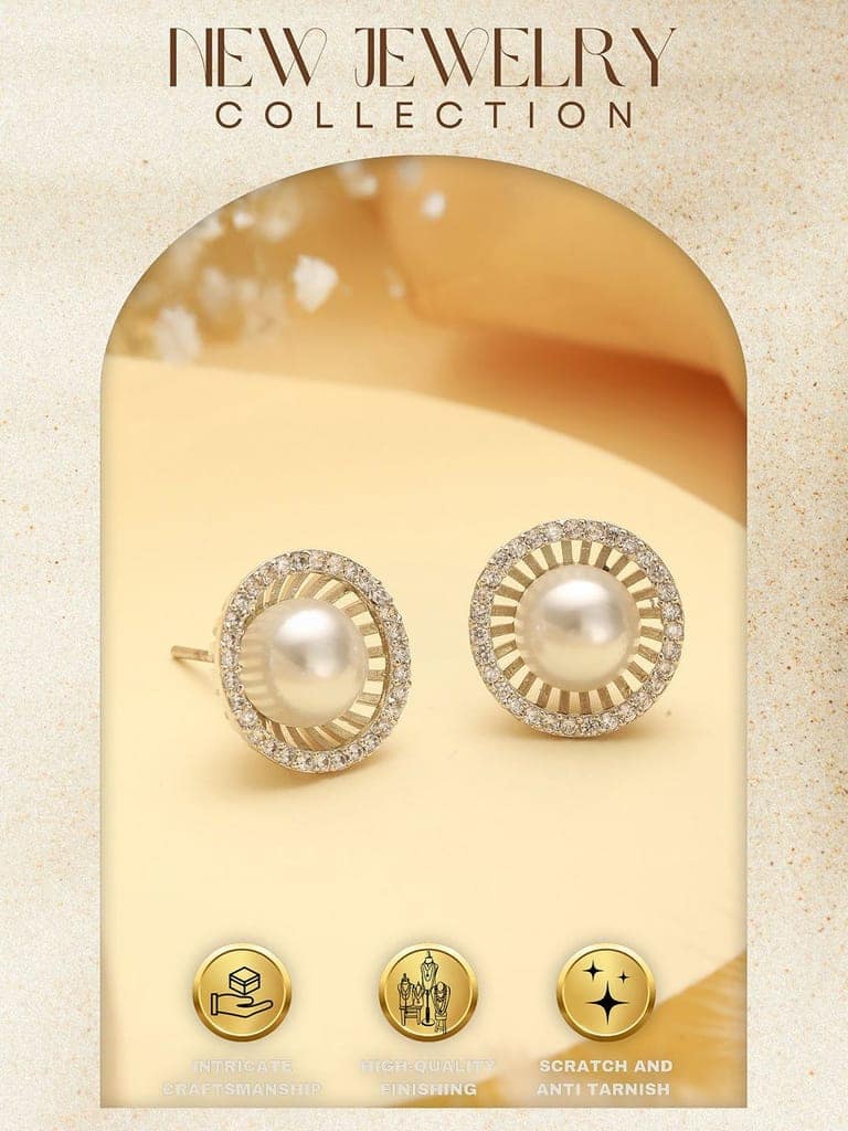 Silver Plated AD Studded Orbital Pearl Minimal Studds Earrings view 5