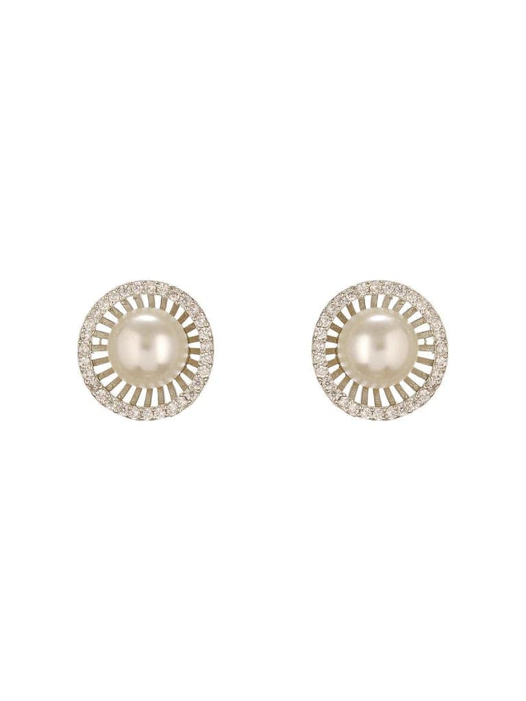 Silver Plated AD Studded Orbital Pearl Minimal Studds Earrings view 7