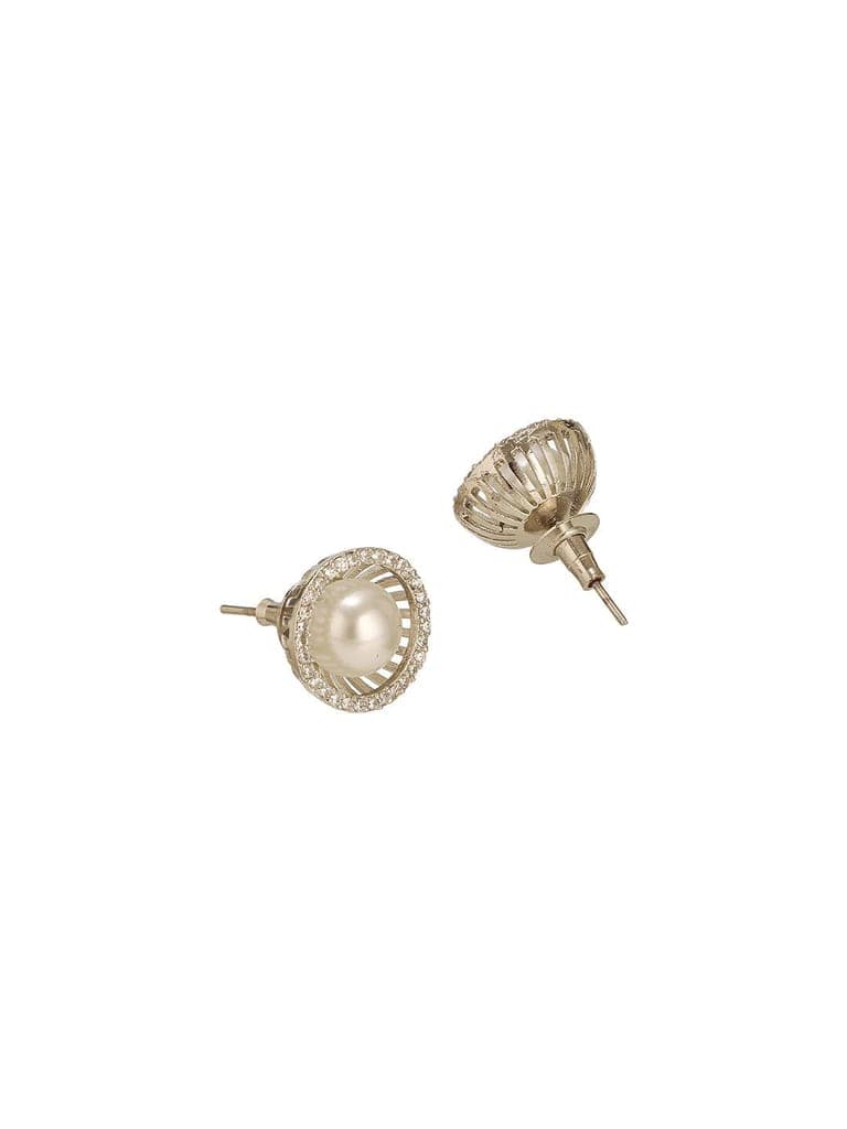 Silver Plated AD Studded Orbital Pearl Minimal Studds Earrings view 8