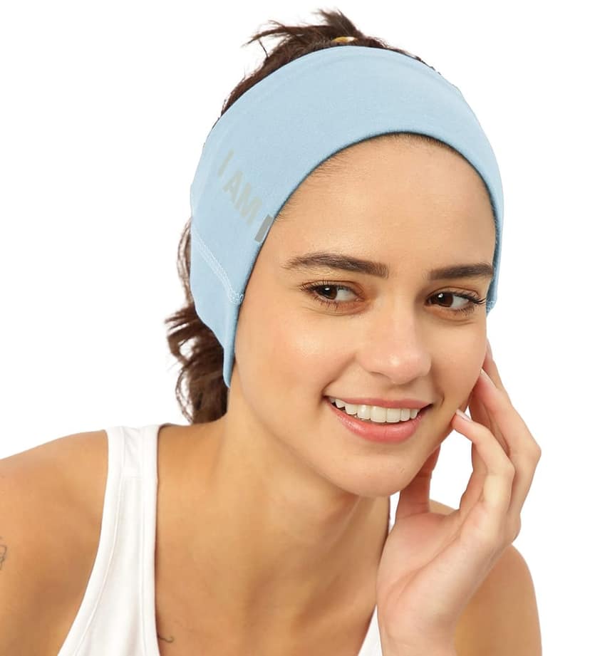 FREECULTR Unisex Bamboo Bandana, Anti Microbial Super Soft & Comfort Fit, Breathable Multipurpose Headband, Face Mask for Dust Protection and Sun - Size Printed Pack of 3-Chalk Blue, White, Peach view 2