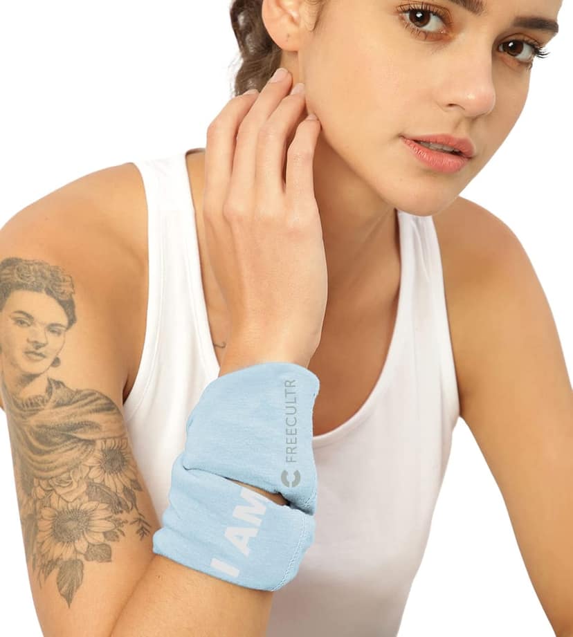 FREECULTR Unisex Bamboo Bandana, Anti Microbial Super Soft & Comfort Fit, Breathable Multipurpose Headband, Face Mask for Dust Protection and Sun - Size Printed Pack of 3-Chalk Blue, White, Peach view 5