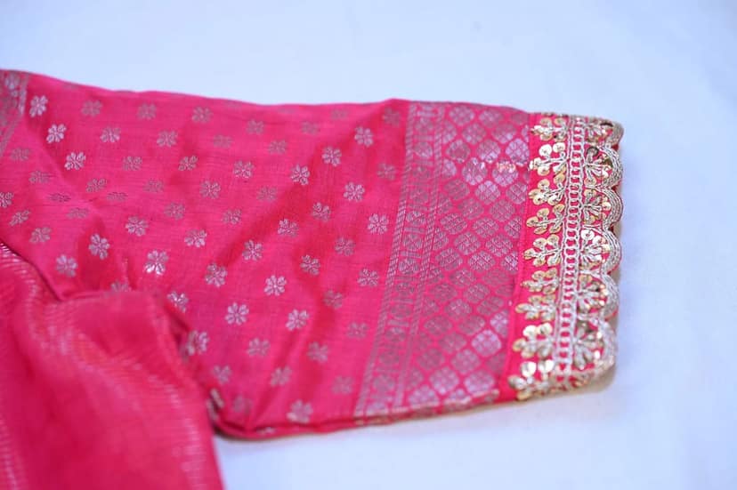 Red Brocade Blouse with Elbow Sleeves view 3