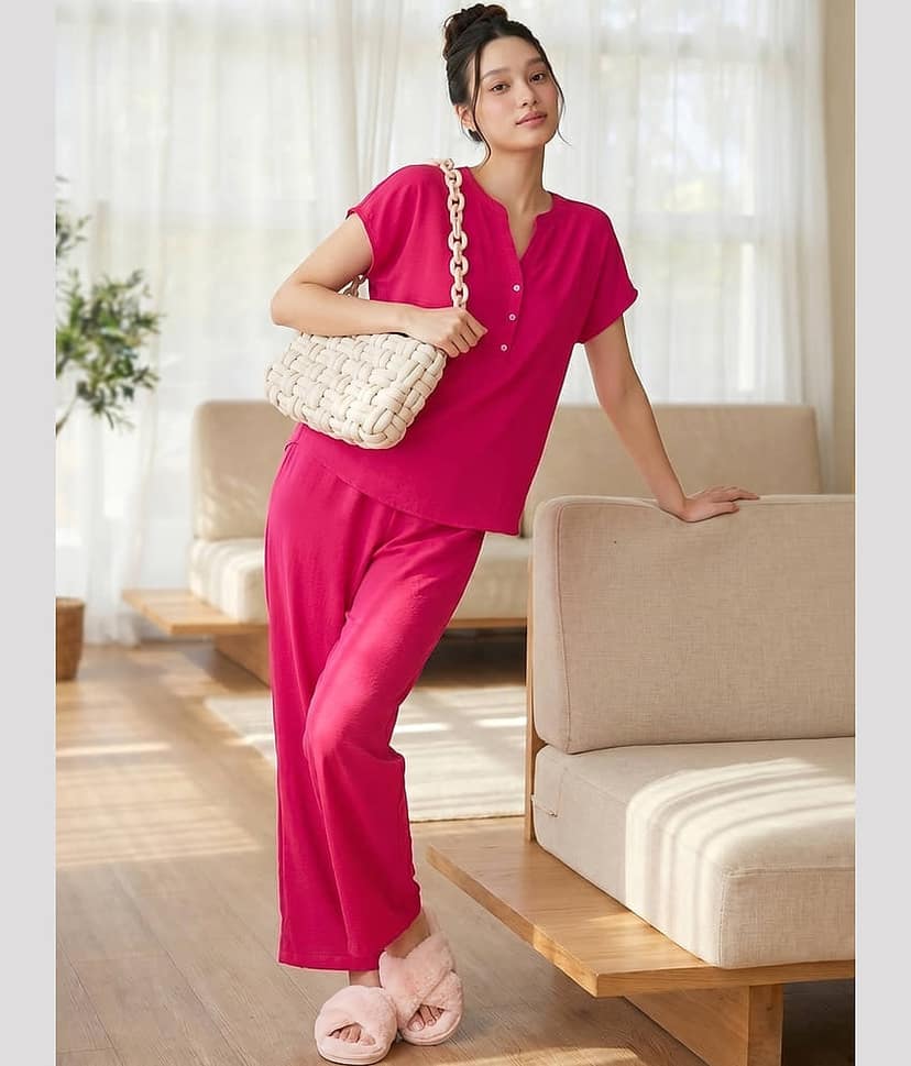 Addyvero Women Solid T-Shirt With Trousers Co-Ord Set ( Purple )