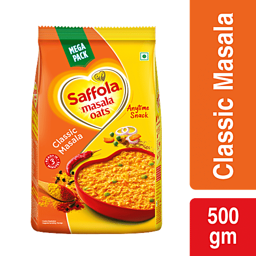 Saffola Masala Oats - Classic Masala, Fibre Rich, Healthy Snack, 500 g