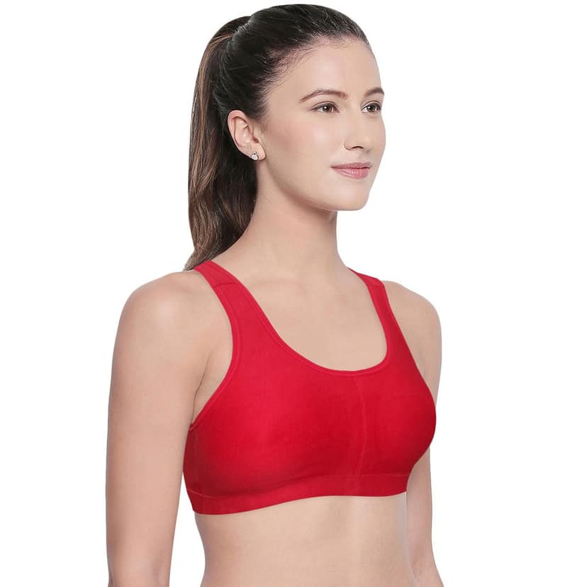 Bodycare Women Cotton Spandex Full Coverage Non Padded Sports Bra Bra E1612-RED view 2