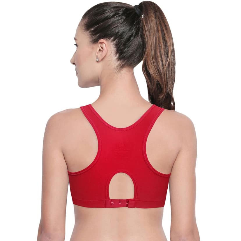 Bodycare Women Cotton Spandex Full Coverage Non Padded Sports Bra Bra E1612-RED view 3