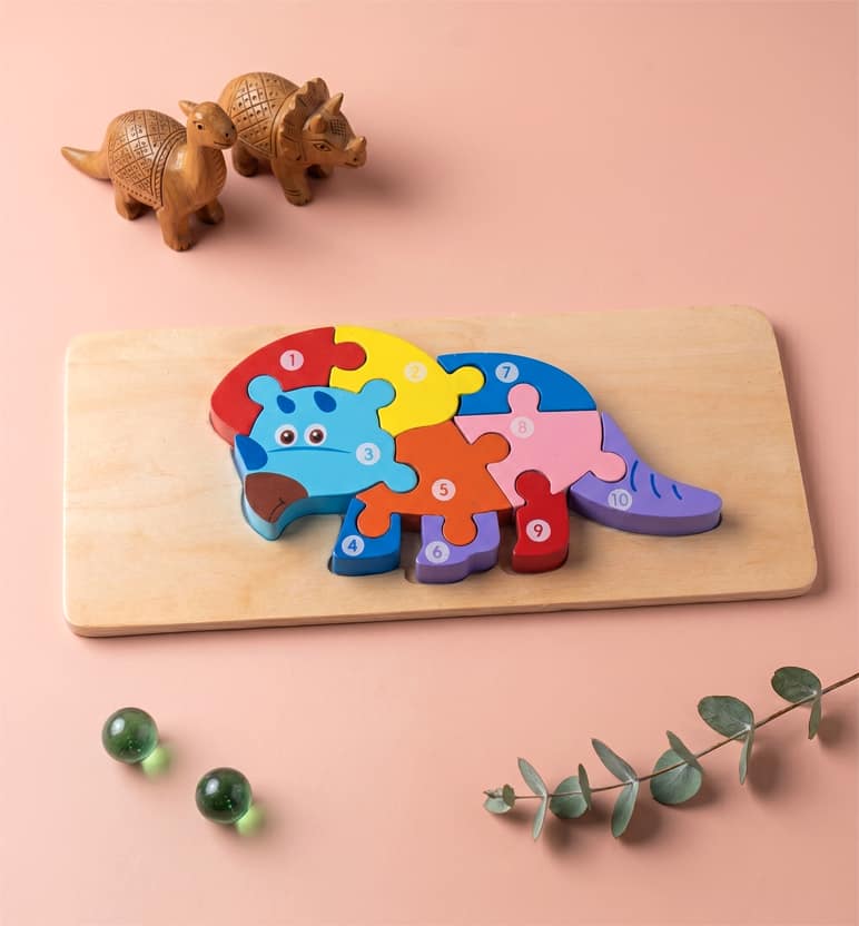 Handcrafted Wooden Dinosaur Puzzle Toy (Small)