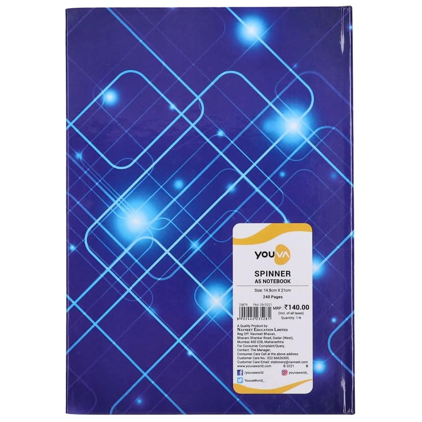 Navneet Youva | Case Bound Notebook - Spinner | A5-21 x 14.8 | Single Line | 240 Pages | Pack of 1, Multicolor view 4