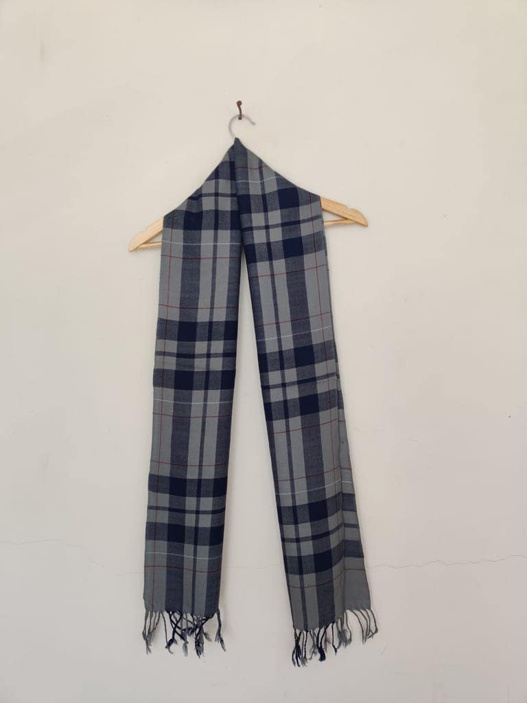 Grey Blue Handwoven Merino Wool Muffler view 2