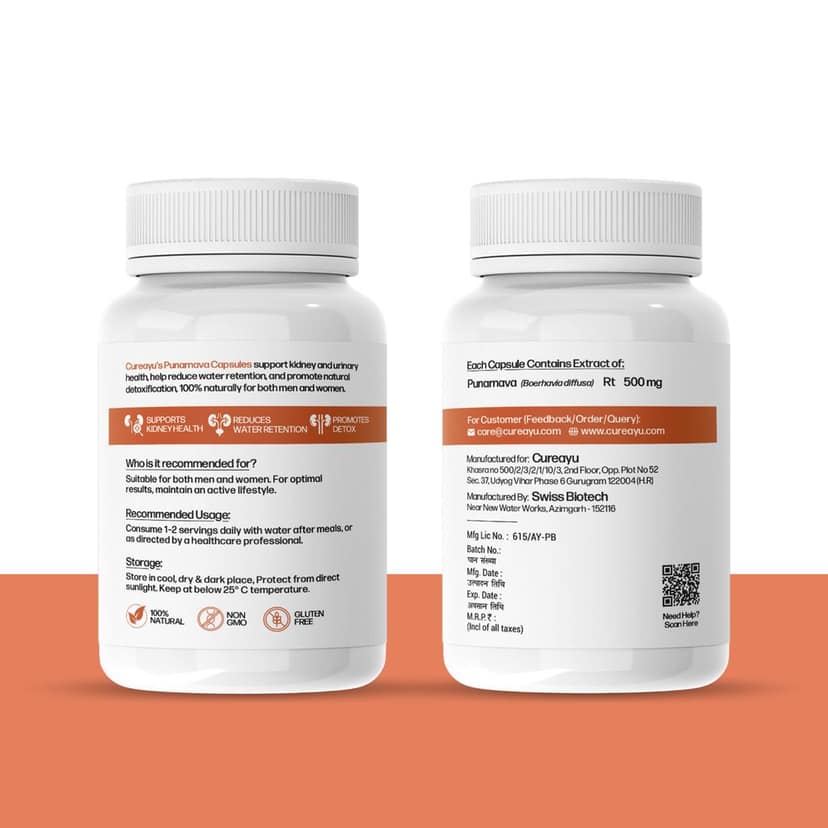 Cureayu Punarnava Capsules | Ayurvedic Support for Kidney Health, Detox & Fluid Balance view 4