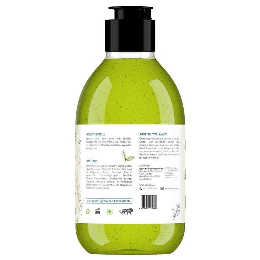 Careberry Organic Tea Tree & Eucalyptus Oil Shower Gel, For Daily Detox, Ayush Certified Ayurvedic, Sulphate & Paraben Free 300ml view 2
