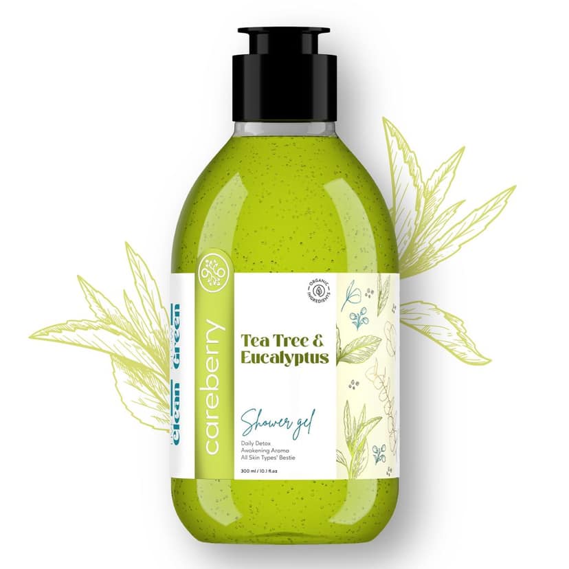 Careberry Organic Tea Tree & Eucalyptus Oil Shower Gel, For Daily Detox, Ayush Certified Ayurvedic, Sulphate & Paraben Free 300ml view 3