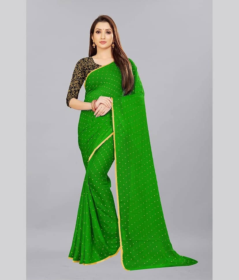 Rhey Chiffon Printed Saree With Unstitched Blouse Piece ( Blue )