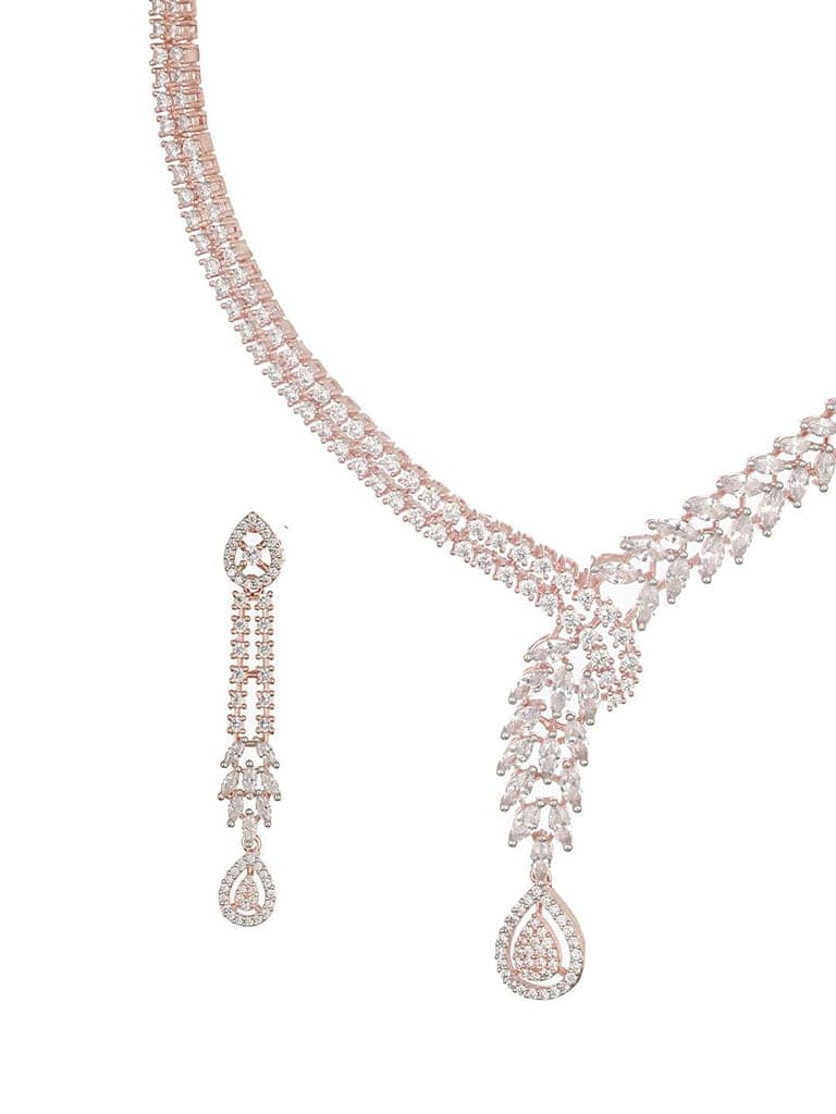 Rose Gold Plated Zircon Studded Luxe Pendant Necklace jewellery Set view 6