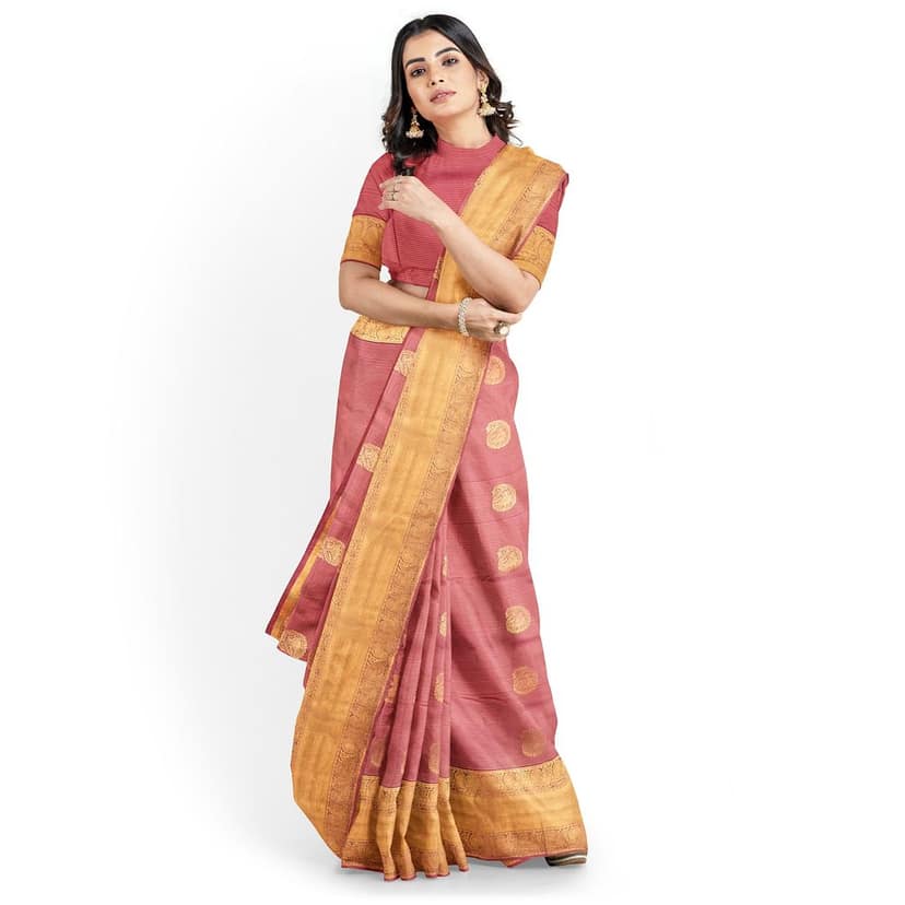 Dark Peach Color Beautiful Mango Butta Saree with Unstitched Blouse view 2