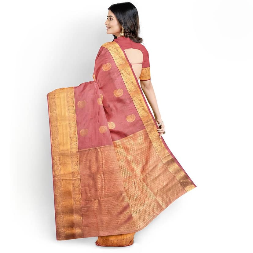 Dark Peach Color Beautiful Mango Butta Saree with Unstitched Blouse view 3