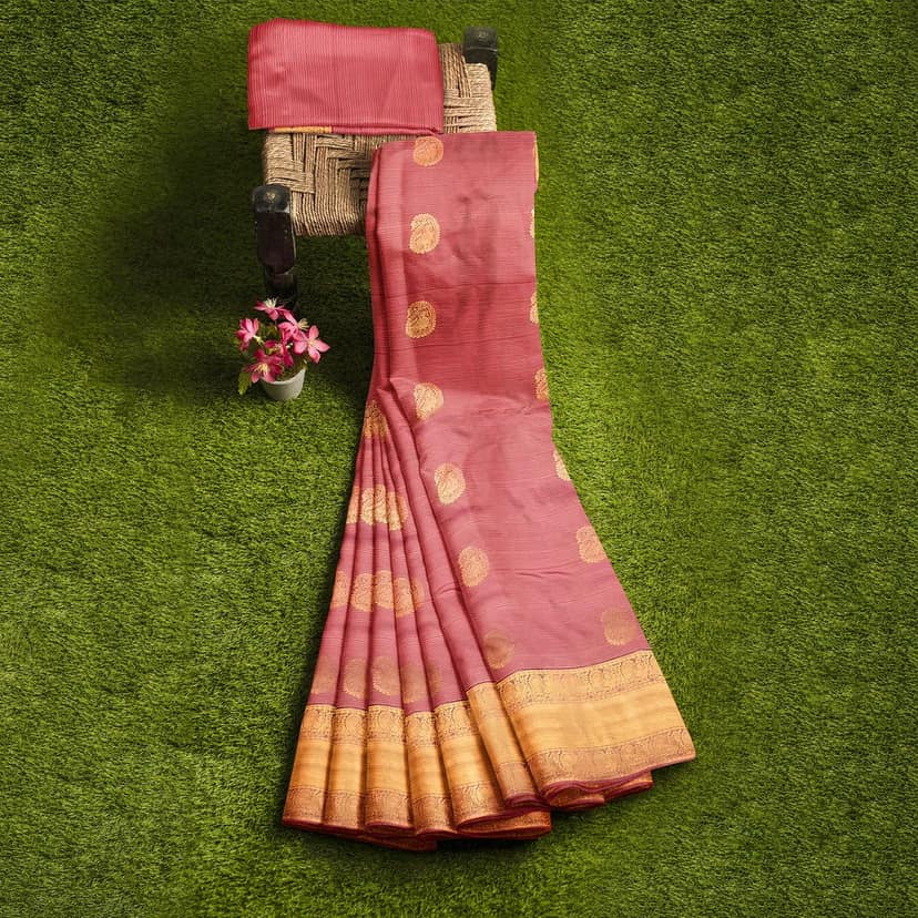 Dark Peach Color Beautiful Mango Butta Saree with Unstitched Blouse view 4
