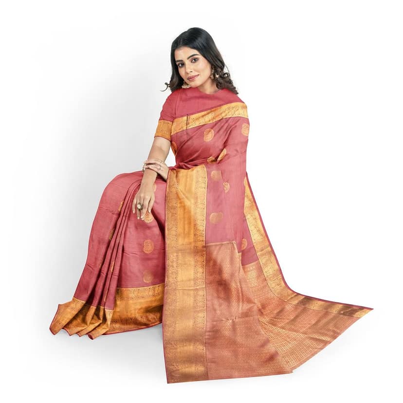 Dark Peach Color Beautiful Mango Butta Saree with Unstitched Blouse view 5