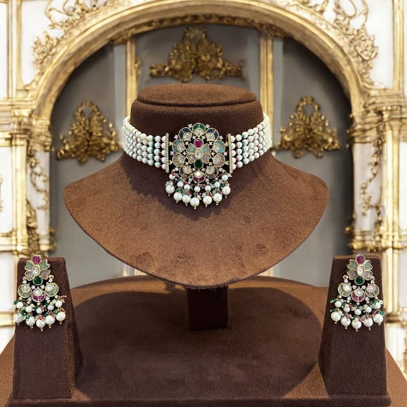 Pearl and Kundan Choker Set By Dia Art Jewels view 2