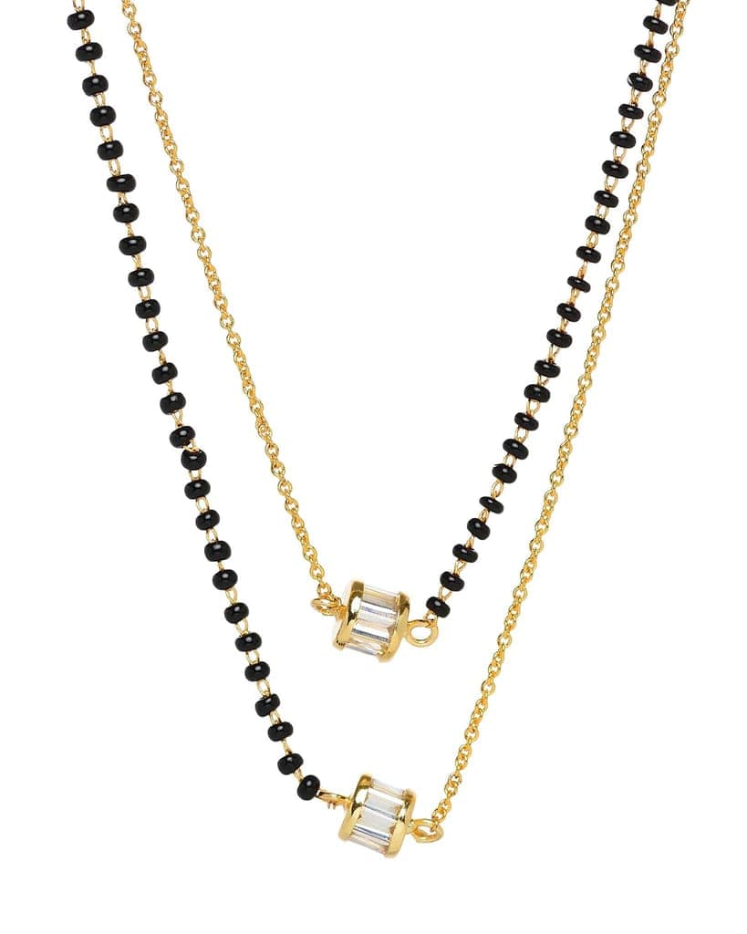 Aarohi13 double chain crystal gold plated mangalsutra for woman