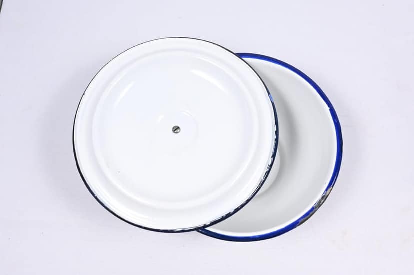 Vintage White Enamelware Bowl with Lid and Floral Design view 2