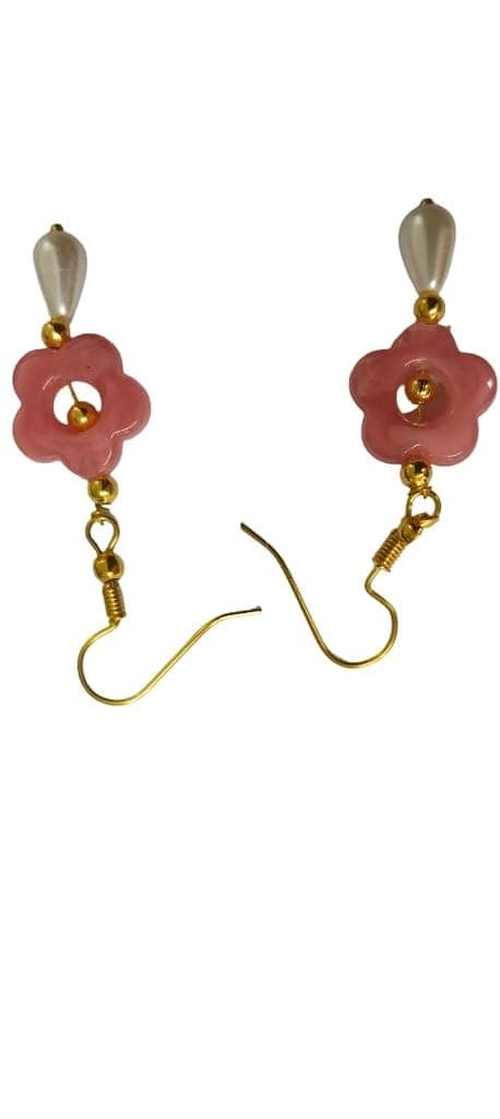 Pink Flower and Pearl Drop Earrings view 2