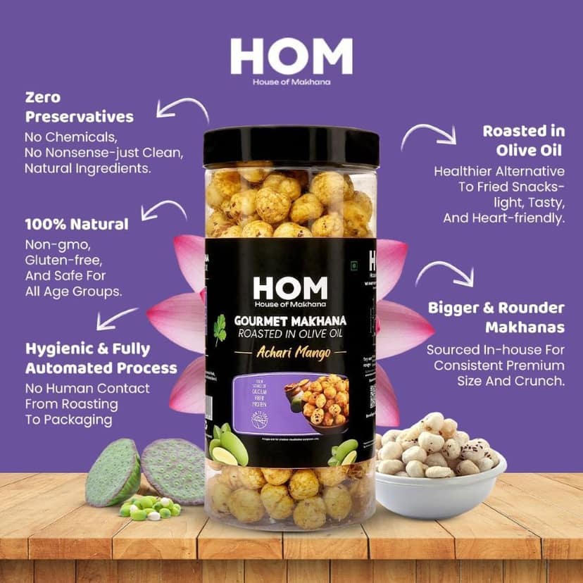 GOURMET MAKHANA Roasted in Olive Oil | Flavors Himalayan Salt & Pepper, Peri Peri and Achari Mango | Combo Of 3, 65g Each. - 195 gm view 6