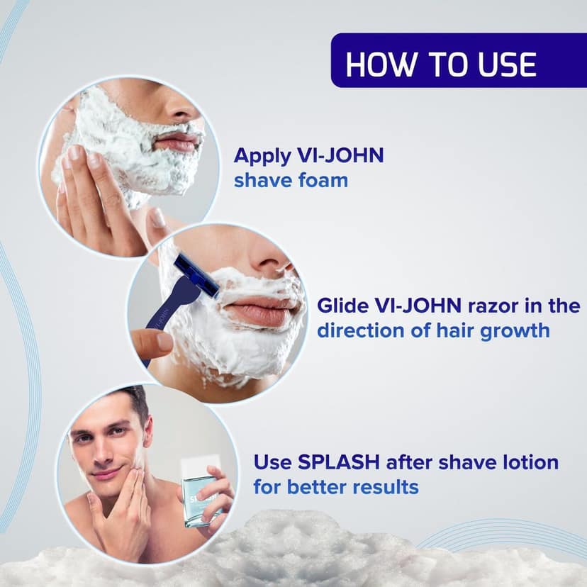 VI-JOHN Shaving Foam For All Skin Types With Tea Tree Oil, Vitamin E & Bacti Guard Formula 400 GM Each | Pack Of 3 1200 G view 5