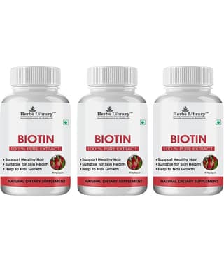 Herbs Library Biotin Capules For Hair Growth, Skin and Nails 60 Capsules Each (Pack of 3)
