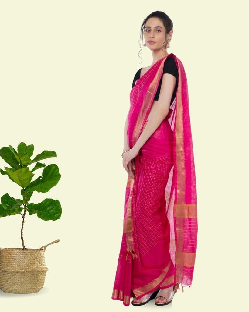 Kota Silk Saree with Running Blouse Zari Border Handcrafted-7626 view 2