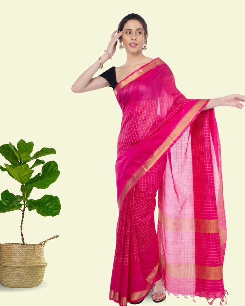 Kota Silk Saree with Running Blouse Zari Border Handcrafted-7626 view 4
