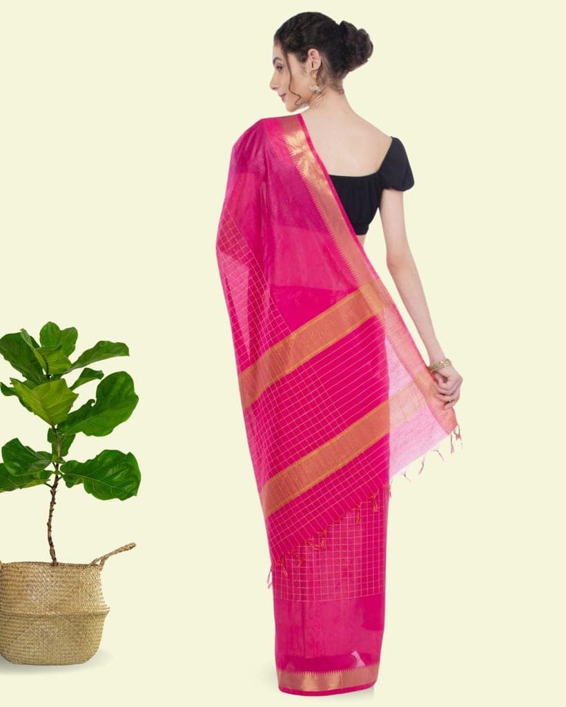 Kota Silk Saree with Running Blouse Zari Border Handcrafted-7626 view 7