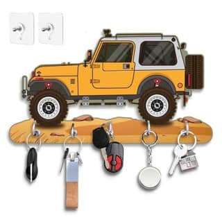 HD UV Printed Mahindra Thar Car Shape Wooden Key Holder Home and Office Decor (11 X 6 Inch, Wood) (Yellow)