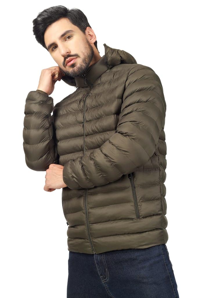 BlueFicus Mens Nylon Quilted Short Length Puffer Jacket (Olive Green) view 8