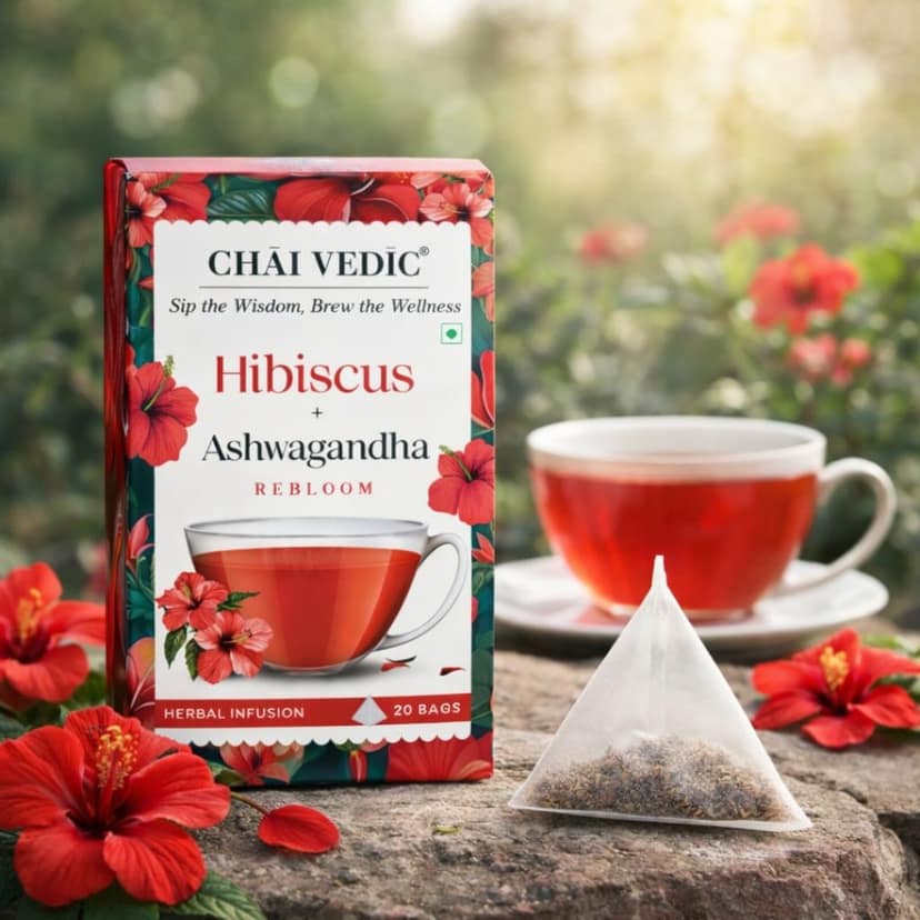 Chai Vedic Hibiscus Ashwagandha Rebloom Herbal Infusion Tea with Cinnamon, Ginger and Apple Flavour view 4