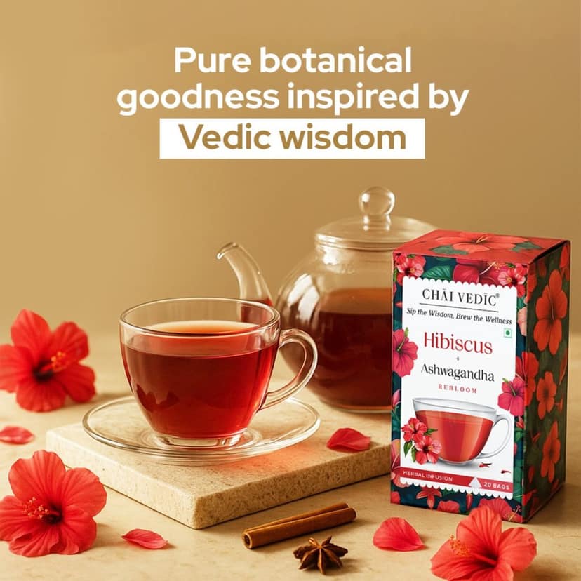 Chai Vedic Hibiscus Ashwagandha Rebloom Herbal Infusion Tea with Cinnamon, Ginger and Apple Flavour view 7