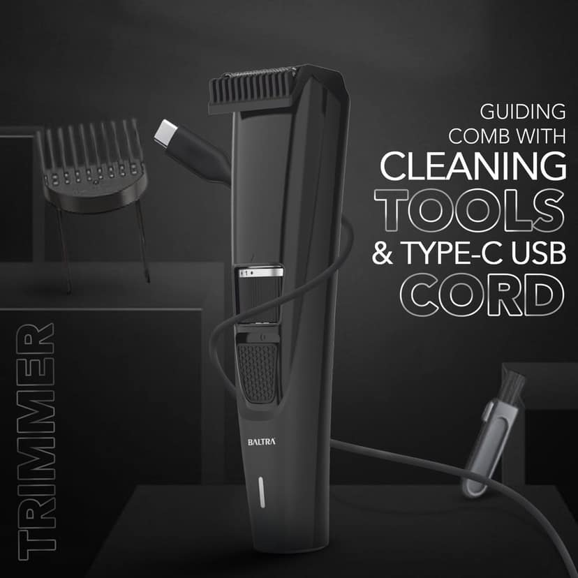 BALTRA Care Beard Trimmer For Men | 90 Minutes Runtime | Self Sharpening Blades | Adjustable Length | Rechargeable & Cordless Men's Beard Mustache Trimming & Body Hair Trimmer | 2 Year Warranty, Black view 4