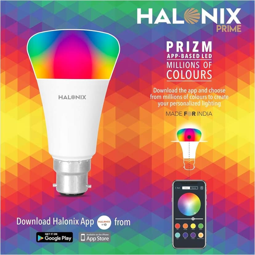 Halonix Prime Bluetooth Base B22D 10 Watt smart led bulb (16 Million Colors + Warm White/Neutral White/White) view 3