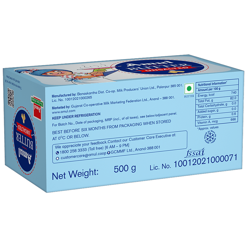 Amul Butter Unsalted, 500 G view 2