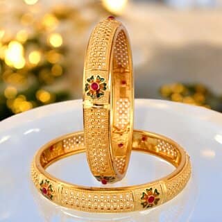 18k One Gram Gold Plated Traditional Designer Pack of 2 Bangle Set For Women