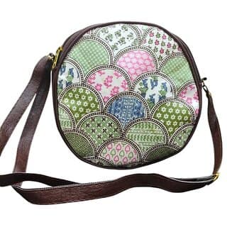 Multicolour Printed Fabric with Brown Faux Leather view 2