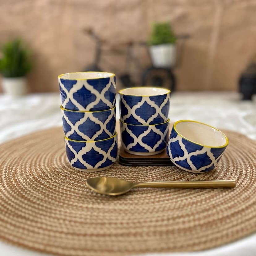 Ceramic Dining Yellow Blue Moroccan Ceramic 50ml Dip Bowls Set of 6