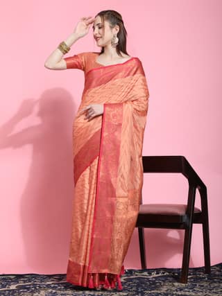 Yavira silk Women's Pink Handwoven Jacquard Saree