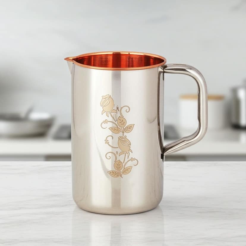 Copper & Steel Water Jug � 1.2 Liter | Everyday Kitchen Pitcher, Height : 8 Inch (ZMAS278 C) view 2