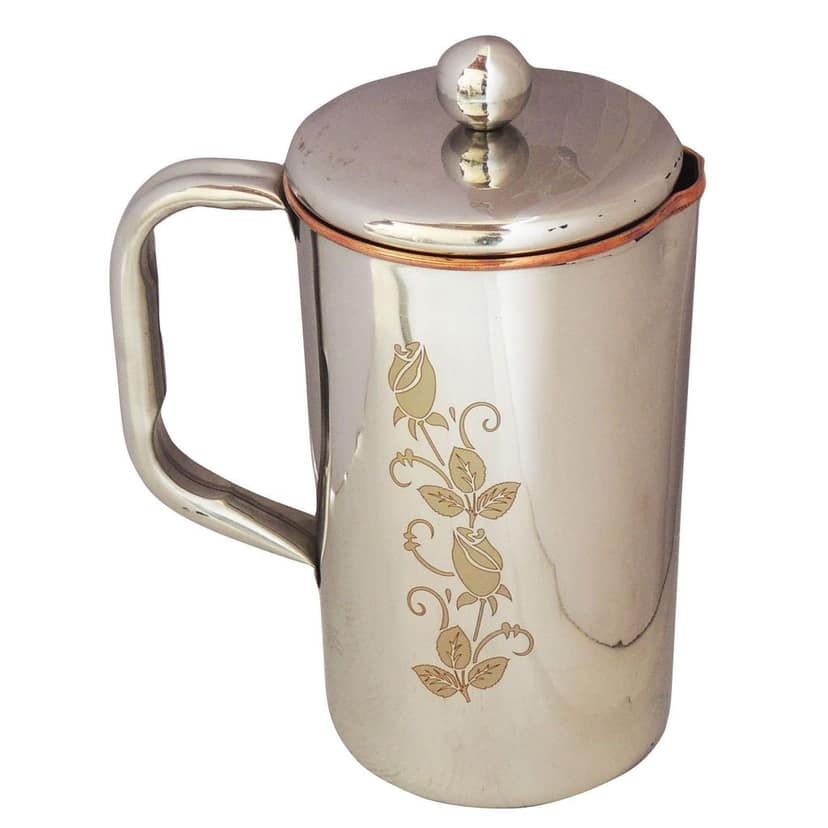 Copper & Steel Water Jug � 1.2 Liter | Everyday Kitchen Pitcher, Height : 8 Inch (ZMAS278 C) view 3