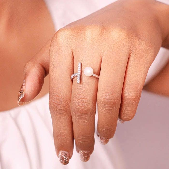 Silver Pearl Bling Ring view 2