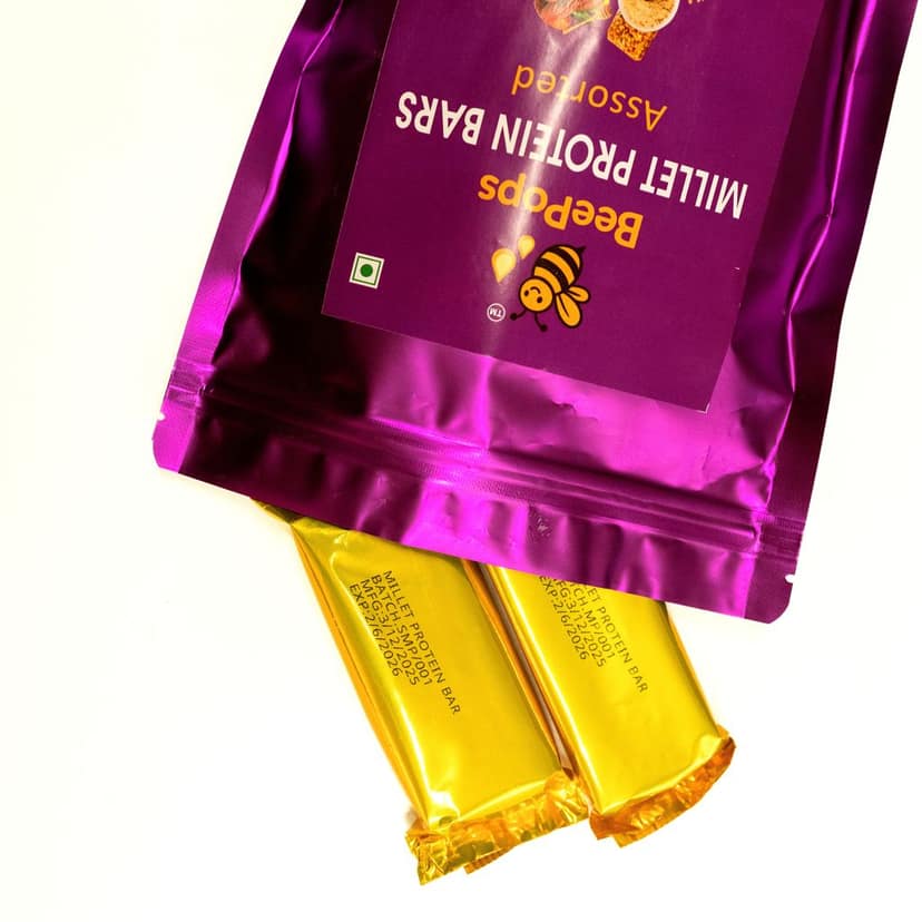 BeePops Super Savor Assorted Millet Protein Bars – 5 Bar Family Pack (5 Variants × 1 Each | 25g Per Bar) view 6